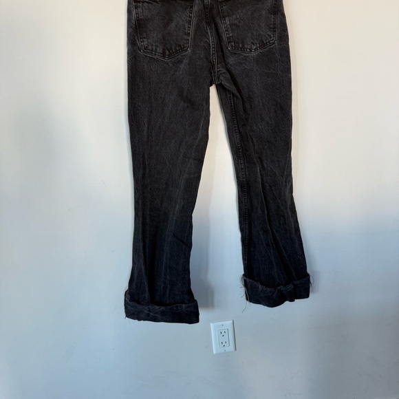Zara Black Distressed Ripped Knee High Waisted Wide Leg Jeans Cuffed Denim - Picture 11 of 16